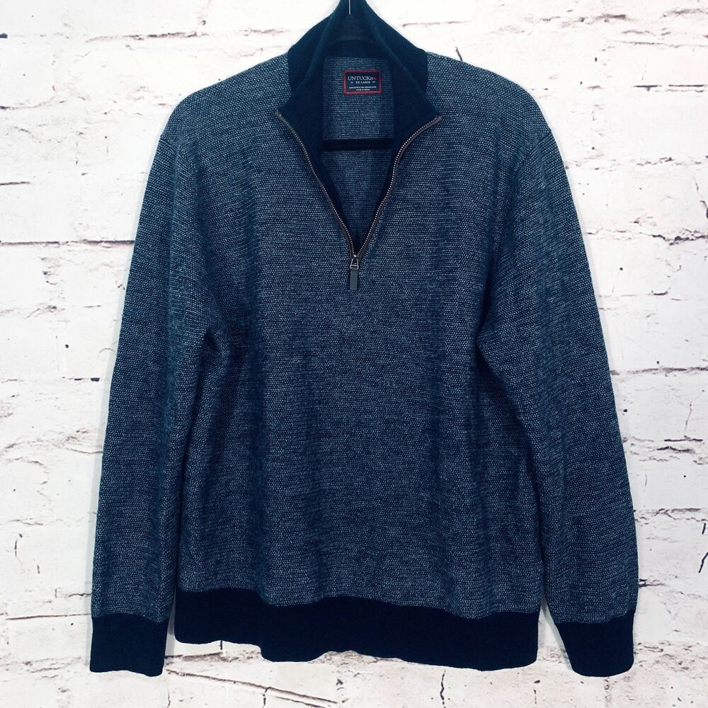 UNTUCKit Men’s XXL 100% Extrafine Merino Wool Quarter-Zip Sweater Navy Pullover